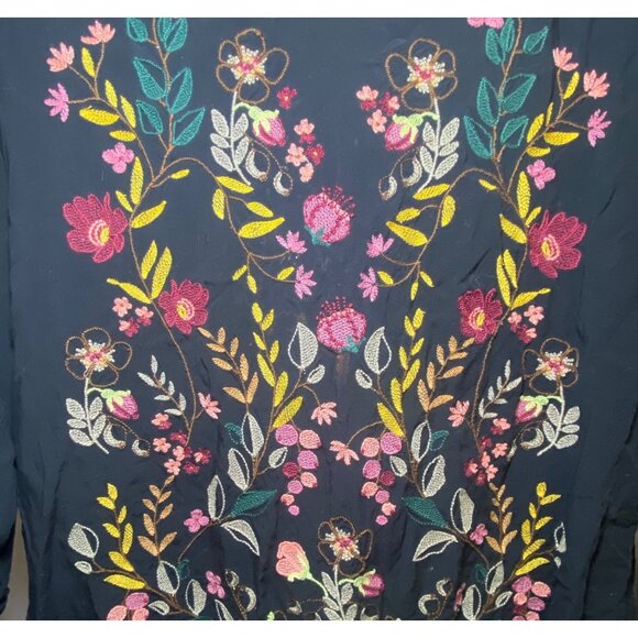 J.Jill Petite Black Floral Embroidered Boho Hippie Artisan Cottagecore Blouse - Picture 3 of 8